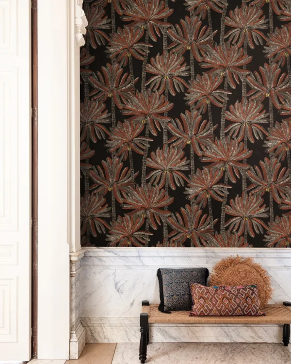 Behang Masureel Havana rood bruin palmboom